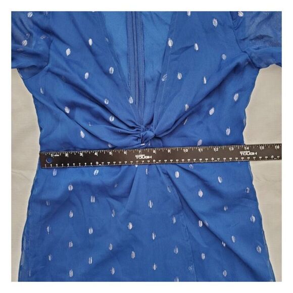 NWT NSR Royal Blue Metallic Dot Plunging V-Neck Midi Dress Sz S Cocktail Holiday - Picture 10 of 13